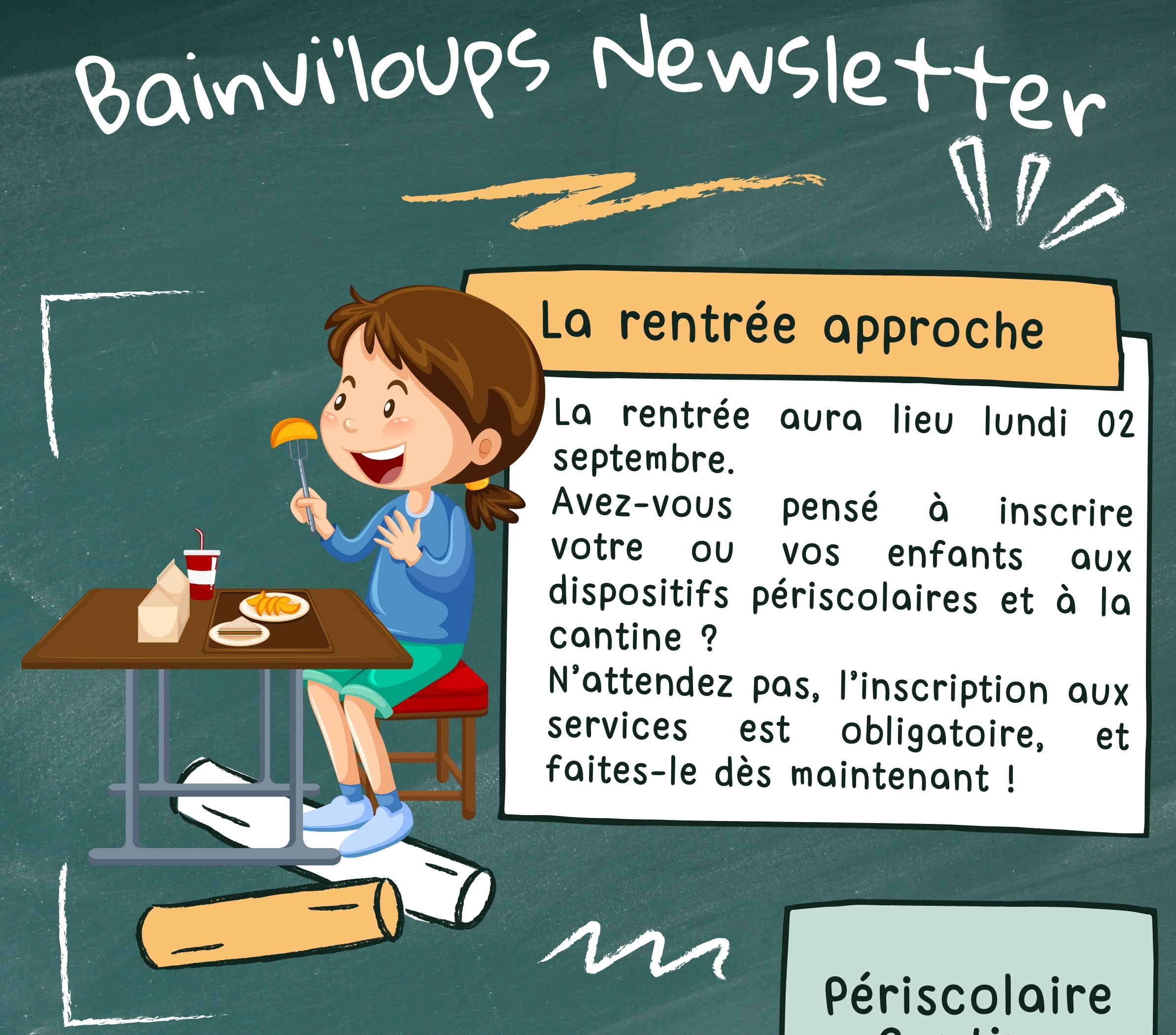 Lire la suite à propos de l’article Inscriptions pour la cantine et le périscolaire (année 2024-2025)